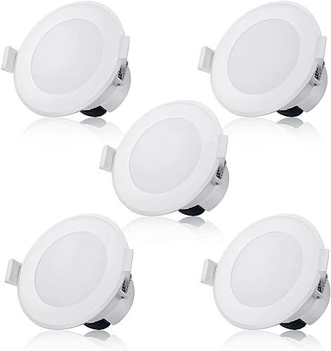 wowlite LED Einbaustrahler Dimmbar 8W 5er, IP44 Wasserdichte LED Spots, Feuchtraum Deckenspots, 230V 720LM 3000K Warmweiss Einbauleuchten Ultra Flach für Badezimmer Küche von wowlite