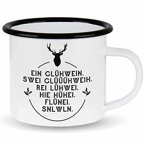 wowshirt Emallie Tasse Ein Glühwein swei Glühwein Hirsch Weihnachtmarkt Weihnachten, Farbe:White - Black von wowshirt