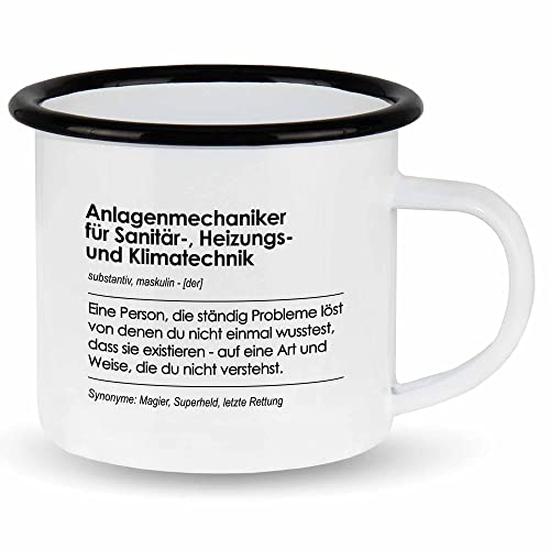 wowshirt Emallie Tasse Geschenk für Anlagenmechaniker für Sanitär- Heizungs- und Klimatechnik Definition Geburtstag Weihnachten, Farbe:White - Black von wowshirt