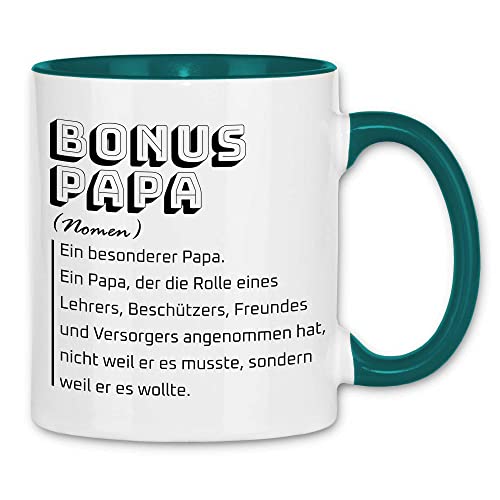 wowshirt Tasse Bonus-Papa Definition Geschenk für Dad Stiefvater Geburtstag, Farbe:White - Petrol von wowshirt