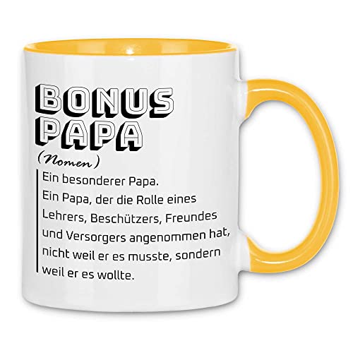 wowshirt Tasse Bonus-Papa Definition Geschenk für Dad Stiefvater Geburtstag, Farbe:White - Yellow von wowshirt