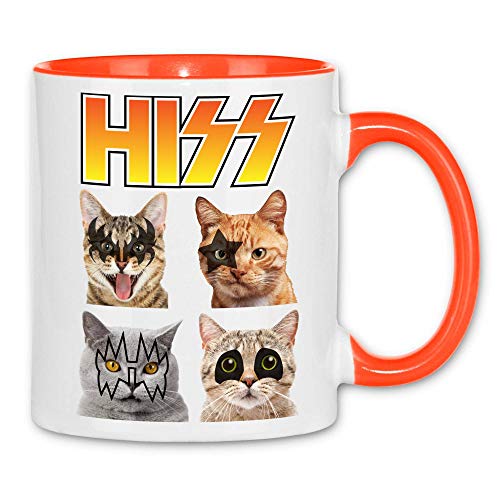 wowshirt Tasse Cats Katzen Vintage Rock Heavy Metal Konzert, Farbe:White - Orange von wowshirt