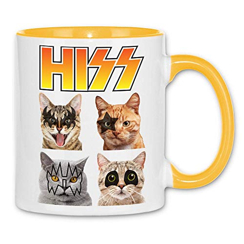 wowshirt Tasse Cats Katzen Vintage Rock Heavy Metal Konzert, Farbe:White - Yellow von wowshirt