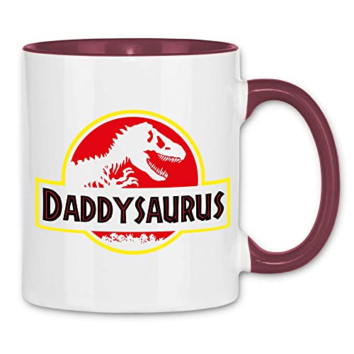 wowshirt Tasse Daddysaurus Dinosaur Dino Papa Vatertag Geschenk für Vater, Farbe:White - Bordeaux von wowshirt