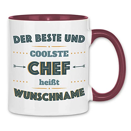 wowshirt Tasse Der beste und coolste Chef heißt Wunschname Personalisiert mit Namen, Farbe:White - Bordeaux von wowshirt