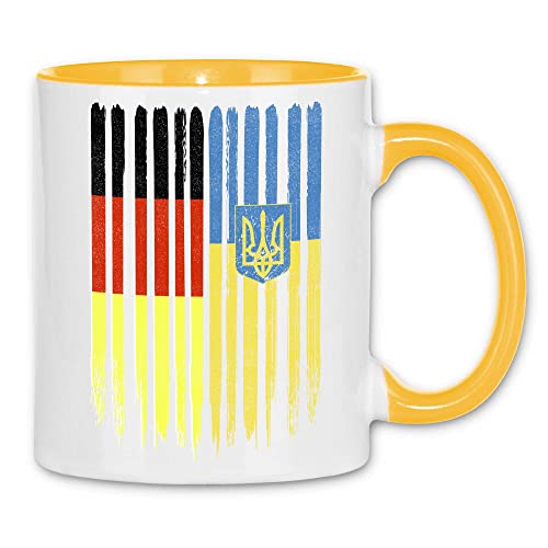 wowshirt Tasse Deutschland Ukraine Deutsche ukrainische Flagge Dreizack Wurzeln, Farbe:White - Yellow von wowshirt