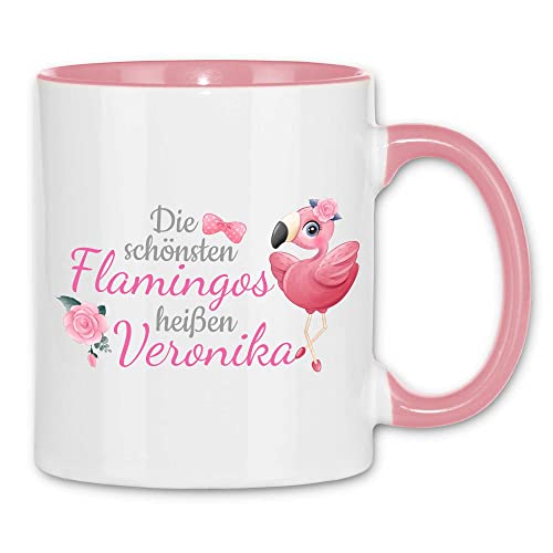 wowshirt Tasse Die Schönsten Flamingos Heißen Wunschname mit Namen Personalisiert Girly Büro, Farbe:White - Pink von wowshirt