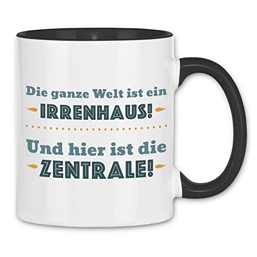 wowshirt Tasse Die ganze Welt ist ein Irrenhaus und hier ist die Zentrale Bürohumor Mitarbeiter Chef Kollege, Farbe:White - Black von wowshirt