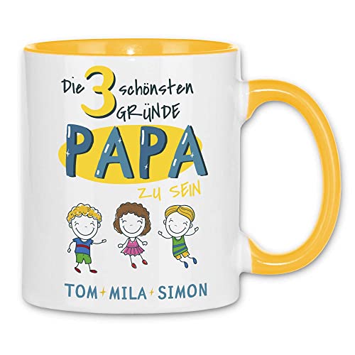 wowshirt Tasse Die schönsten Gründe Papa zu sein Personalisiertes Geschenk zum Vatertag Bonus Papa, Farbe:White - Yellow von wowshirt