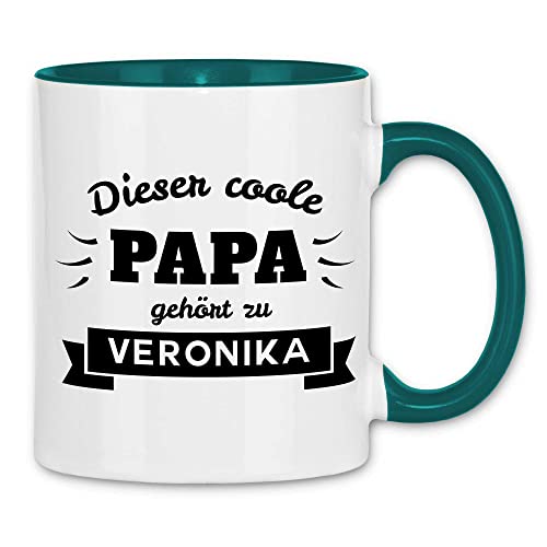 wowshirt Tasse Dieser Papa Gehört Zu Personalisiertes Geschenk für Papa Vatertag, Farbe:White - Petrol von wowshirt