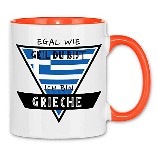 wowshirt Tasse Egal Wie Geil Du Bist Ich Bin Grieche Griechenland, Farbe:White - Orange von wowshirt