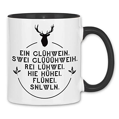 wowshirt Tasse Ein Glühwein swei Glühwein Hirsch Weihnachtmarkt Weihnachten, Farbe:White - Black von wowshirt