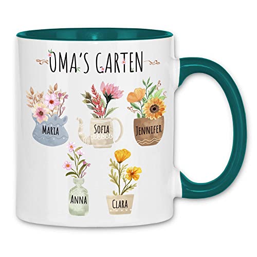 wowshirt Tasse Enkel-Kinder Anpassbare Namen Personalisiertes Geschenk für Oma Omas Garten, Farbe:White - Petrol von wowshirt