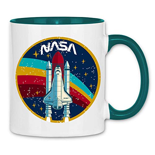 wowshirt Tasse Explorer-1 NASA Shuttle Rakete Weltall Raumfahrt Regenbogen Vintage, Farbe:White - Petrol von wowshirt