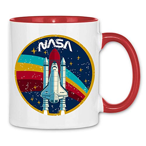 wowshirt Tasse Explorer-1 NASA Shuttle Rakete Weltall Raumfahrt Regenbogen Vintage, Farbe:White - Red von wowshirt