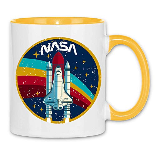 wowshirt Tasse Explorer-1 NASA Shuttle Rakete Weltall Raumfahrt Regenbogen Vintage, Farbe:White - Yellow von wowshirt