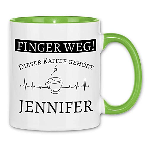 wowshirt Tasse Finger weg Dieser Kaffee gehört Wunschname personalisierte Kaffeetasse mit Wunsch-Name, Farbe:White - Light Green von wowshirt