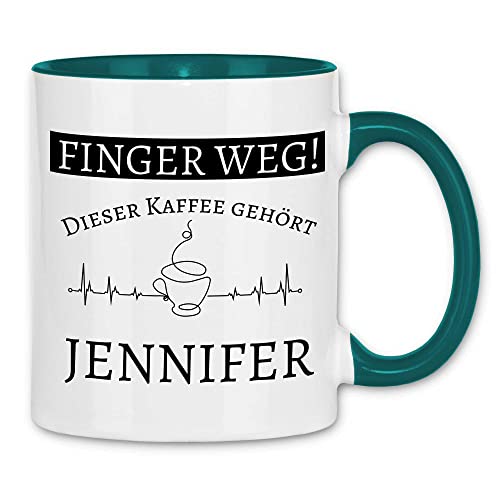 wowshirt Tasse Finger weg Dieser Kaffee gehört Wunschname personalisierte Kaffeetasse mit Wunsch-Name, Farbe:White - Petrol von wowshirt