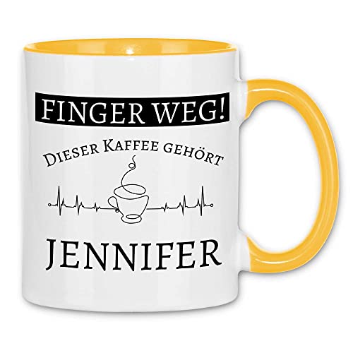 wowshirt Tasse Finger weg Dieser Kaffee gehört Wunschname personalisierte Kaffeetasse mit Wunsch-Name, Farbe:White - Yellow von wowshirt