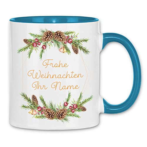 wowshirt Tasse Frohe Weihnachten Namenstasse Personalisiert mit Namen Individuell Kaffe Kollege, Farbe:White - Light Blue von wowshirt