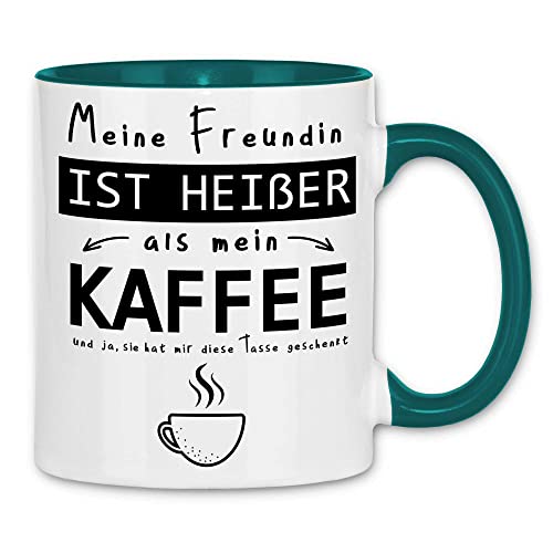 wowshirt Tasse Geschenk-Idee für Ihn Mann Jahrestag Valentinstag Warum Ich Dich Liebe Mein Freund Ist Heißer Als Mein Kaffee, Farbe:White - Petrol von wowshirt