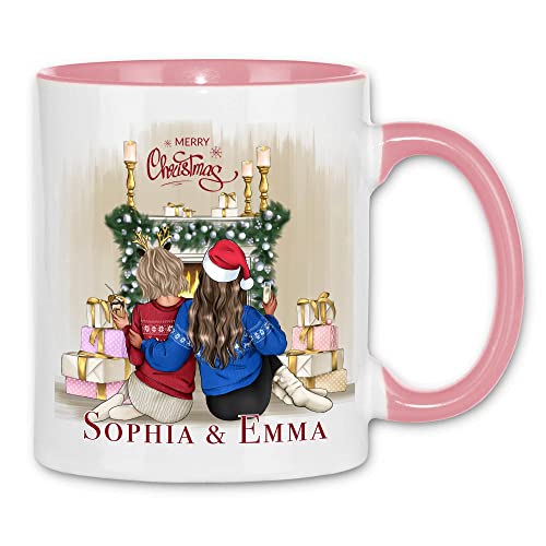 wowshirt Tasse Geschenk für Beste Freundin Weihnachten Personalisierte Tasse mit Namen Xmas, Farbe:White - Pink von wowshirt