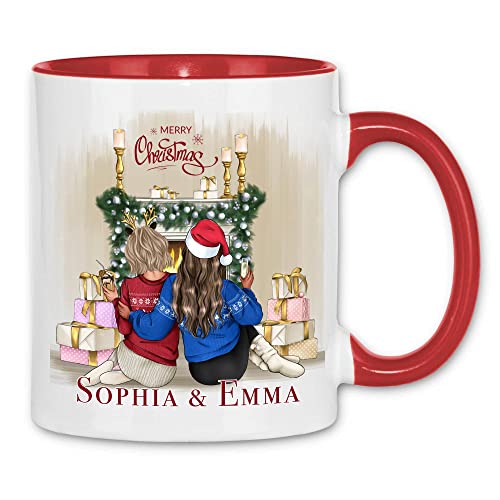 wowshirt Tasse Geschenk für Beste Freundin Weihnachten Personalisierte Tasse mit Namen Xmas, Farbe:White - Red von wowshirt