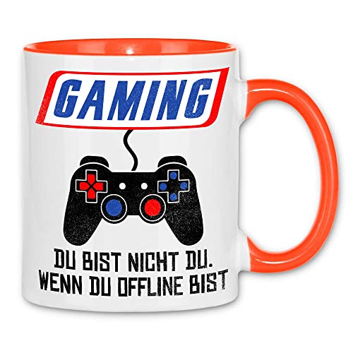 wowshirt Tasse Geschenk für Gamer Zocker Gaming Du Bist Nicht Du Wenn Du Offline Bist Level, Farbe:White - Orange von wowshirt