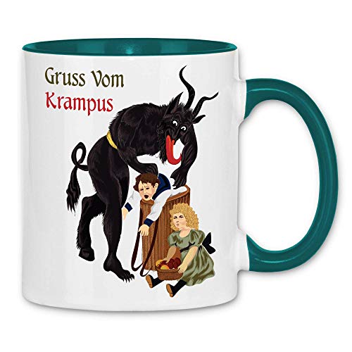 wowshirt Tasse Gruss Vom Krampus Weihnachten Ugly Christmas, Farbe:White - Petrol von wowshirt