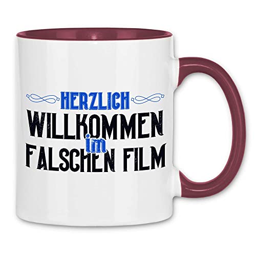 wowshirt Tasse Herzlich Willkommen im Falschen Film Geschenk für Kollege Arbeit Büro Chef, Farbe:White - Bordeaux von wowshirt