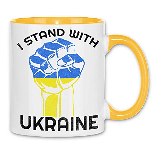 wowshirt Tasse I Stand With Ukraine Ukraine Ukrainische Flagge Patriot Demo Faust, Farbe:White - Yellow von wowshirt