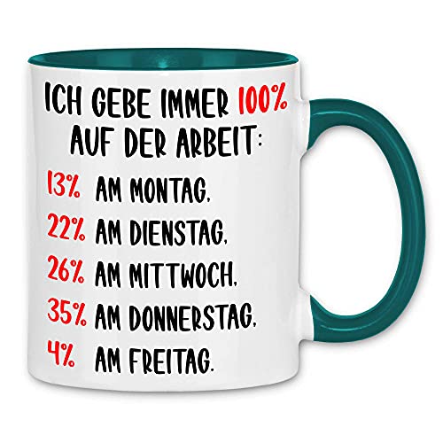 wowshirt Tasse Ich Gebe Immer 100% auf der Arbeit Büro Kollege, Farbe:White - Petrol von wowshirt