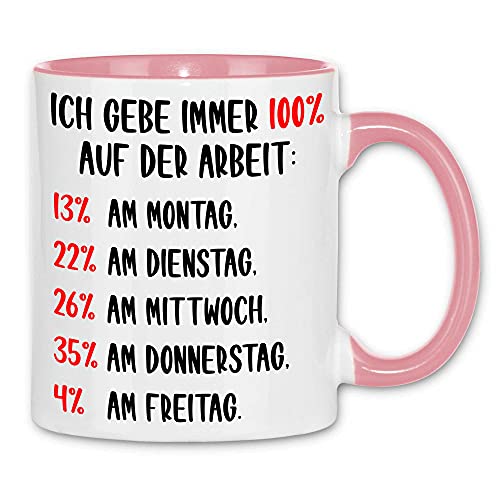 wowshirt Tasse Ich Gebe Immer 100% auf der Arbeit Büro Kollege, Farbe:White - Pink von wowshirt