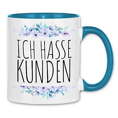 wowshirt Tasse Ich Hasse Kunden Spruch Arbeitskollege Büro Job Arbeit Chef, Farbe:White - Light Blue von wowshirt