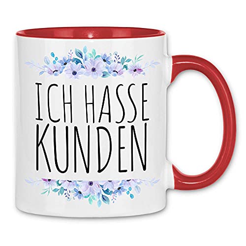 wowshirt Tasse Ich Hasse Kunden Spruch Arbeitskollege Büro Job Arbeit Chef, Farbe:White - Red von wowshirt