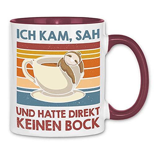 wowshirt Tasse Ich Kam Sah und Hatte Direkt Keinen Bock Faultier Arbeit Job, Farbe:White - Bordeaux von wowshirt