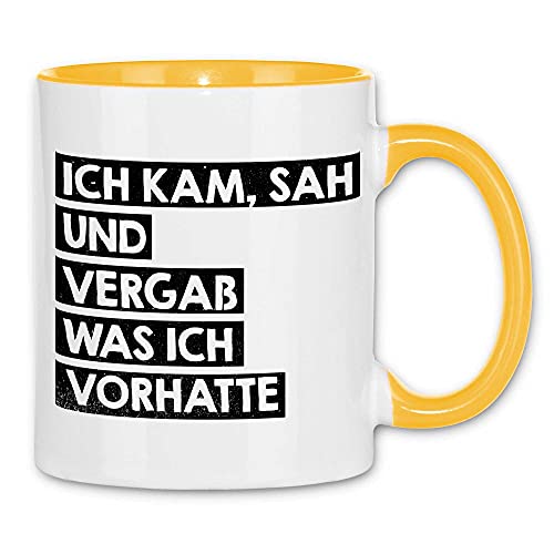 wowshirt Tasse Ich Kam Sah und Vergaß Was Ich Vorhatte Witziger Spruch, Farbe:White - Yellow von wowshirt