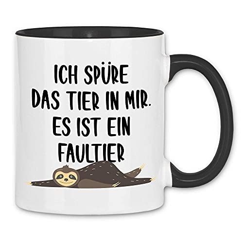 wowshirt Tasse Ich Sprüre Das Tier In Mir Es ist Ein Faultier Morgenmuffel Montag, Farbe:White - Black von wowshirt