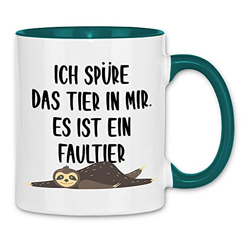 wowshirt Tasse Ich Sprüre Das Tier In Mir Es ist Ein Faultier Morgenmuffel Montag, Farbe:White - Petrol von wowshirt