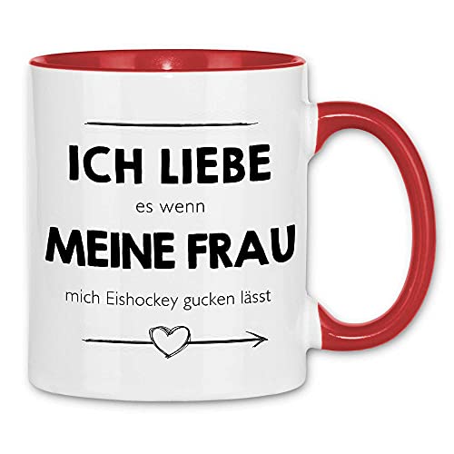 wowshirt Tasse Ich liebe es wenn meine Frau mich Eishockey gucken lässt Liebhaber, Farbe:White - Red von wowshirt