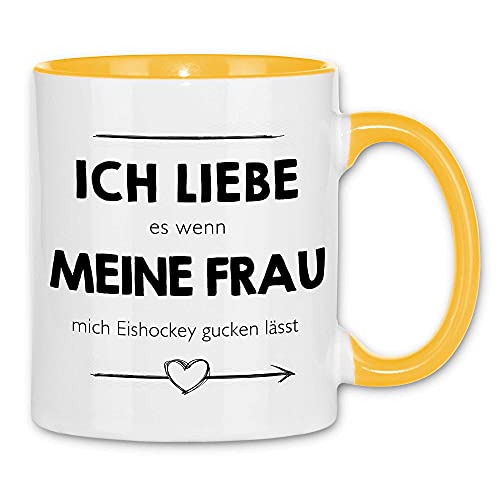 wowshirt Tasse Ich liebe es wenn meine Frau mich Eishockey gucken lässt Liebhaber, Farbe:White - Yellow von wowshirt