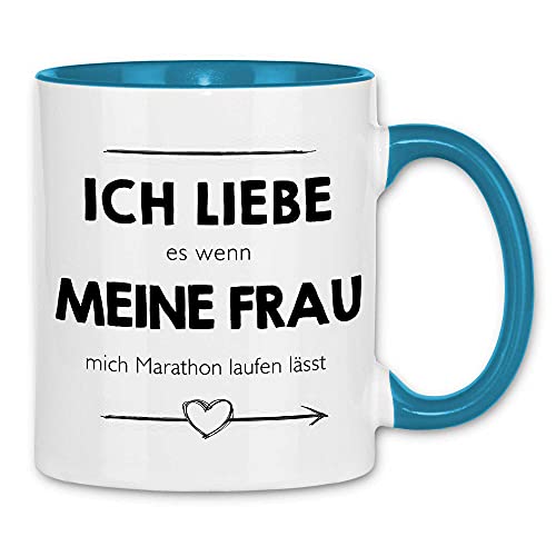 wowshirt Tasse Ich liebe es wenn meine Frau mich Marathon laufen lässt Marathonläufer, Farbe:White - Light Blue von wowshirt