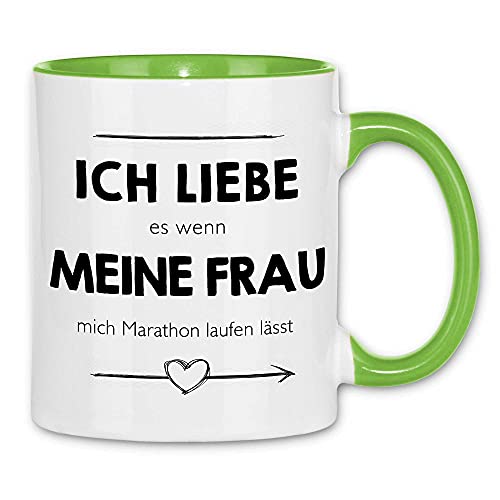 wowshirt Tasse Ich liebe es wenn meine Frau mich Marathon laufen lässt Marathonläufer, Farbe:White - Light Green von wowshirt