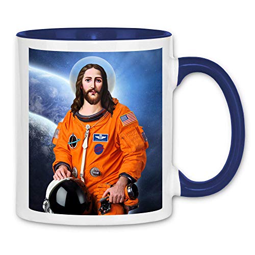 wowshirt Tasse Jesus Astronaut Atheismus Atheist Wissenschaft Physiker Lehrer, Farbe:White - Navy von wowshirt