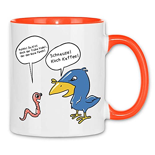 wowshirt Tasse Koch Kaffee Frühaufsteher Der Frühe Vogel Fängt den Wurm Job, Farbe:White - Orange von wowshirt