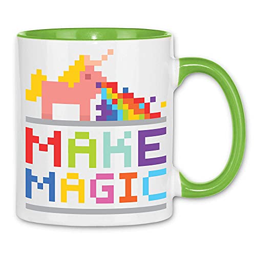 wowshirt Tasse Make Magic Unicorn Kotzendes Einhorn Regenbogen, Farbe:White - Light Green von wowshirt