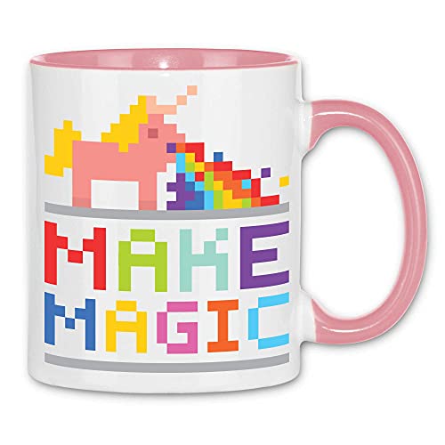 wowshirt Tasse Make Magic Unicorn Kotzendes Einhorn Regenbogen, Farbe:White - Pink von wowshirt