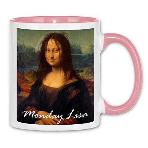 wowshirt Tasse Morning Lisa Mona Lisa Kater Büro Job Arbeit Mitarbeiter Montag Kollege, Farbe:White - Pink von wowshirt