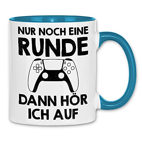 wowshirt Tasse Nur Noch Eine Runde Dann Höre Ich Auf Gamer Geek Zocker, Farbe:White - Light Blue von wowshirt