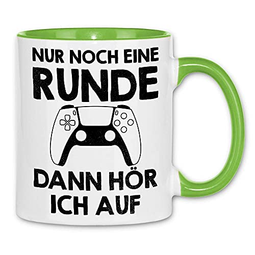 wowshirt Tasse Nur Noch Eine Runde Dann Höre Ich Auf Gamer Geek Zocker, Farbe:White - Light Green von wowshirt